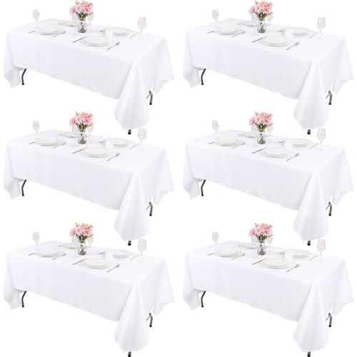 Kesfey 6 Packs White Table Cloths Rectangle 60 x102 inch High Density Washable Polyester Fabric White Tablecloths for 6 Foot Tables Rectangle Wrinkle Resistant Tablecloth for Parties Wedding Banquet
