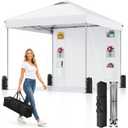 10x10 Pop Up Canopy with Sidewall, Instant Canopy Tent with Organizer Pockets, Carry Bag and One-Person Setup for Parties, Camping, Markets, White