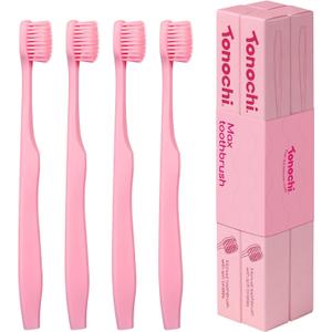 Max Extra-Soft Toothbrush for Adults Sensitive Gums  Gentle Bristles, Wide Angled Head for Back Teeth, Ergonomic Non-Slip Grip, BPA-Free Handle, Individually Wrapped, 4-Pack(Blush Pink)