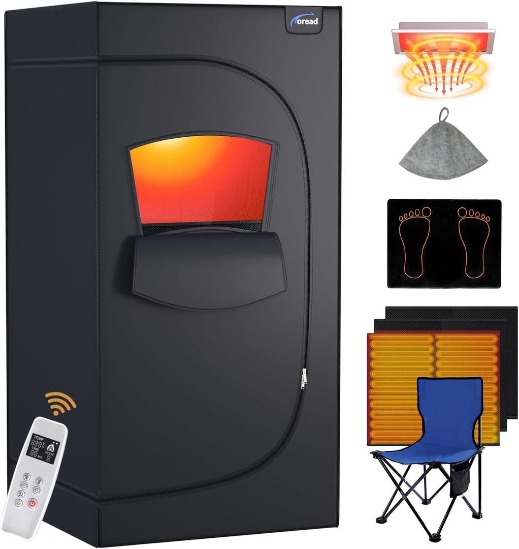TOREAD Portable Far Infrared Sauna, Portable Infrared Full Size Sauna Tent, Sauna for Infrared Home Spa, Heated Body Therapy, Time & Temperature Remote Control (35"x35"x71") (Black)