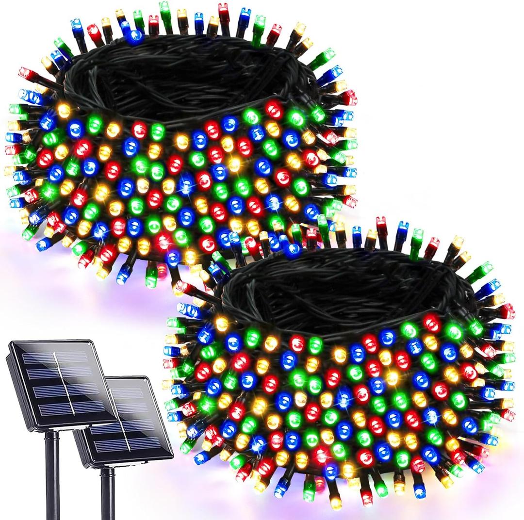 2 Pack Solar Christmas Lights Outdoor Waterproof, Super Bright 90FT 160 LED Solar String Lights, 8 Lighting Modes Green Wire Solar Twinkle Fairy Lights for Tree Xmas Garden (Multi-Colored)