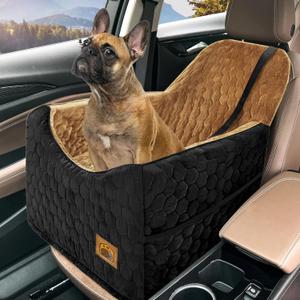 Dog Car Seat for Small/Medium Dogs, Memory Foam Dog Booster Seat, Travel Safety Per Car Seat with Washable Removable Cover, Storage Pockets for Dogs up to 35 lbs (BlackBrown)