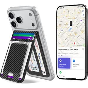 TopMade for MagSafe Wallet with Money Clip, Works with Apple Find My, Magnetic Wallet for iPhone 17/16/15/14/13/12 Series, for iPhone Wallet Stand with Finder Tracker, Black Carbon Fiber