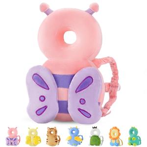 JunNeng Baby Head Protector Backpack, Toddler Walking Fall Head Protection, Pink Butterfly