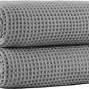MICROFI New Microfiber Waffle Bath Towels, 2 Pieces, Oversized, Soft, Absorbent, Fast Drying, Lint Free (Gray)