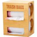 Bamboo Trash Bag Dispenser, Wall Mount Holder for 2 Rolls, Kitchen Garbage Bag Organizer, 12.3 x 10 x 6.3 Inches (Black)