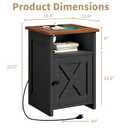 AURINEST Farmhouse End Table Set of 2 w/Charging Station, Nightstands w/Barn Door & Storage Shelf, Rustic Bedside Table for Living Room, Bedroom, Entryway, Office, Small Spaces, Black, 13.8"D x15.8"W x 23.5H"