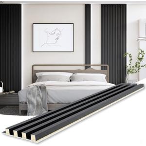 WPC Slat Wall Paneling, Modern Accent 3D Wall Panels, 8-Piece 94.5" x 6.3" TV Wall Panel, Bedroom, Living Room, Matte Black