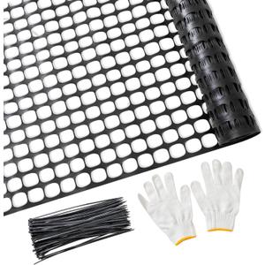 PotatoLife Plastic Mesh Fence Safety Fence, 4'x100' Roll with 100 Zip Ties, Resuable Temporary Netting for Garden Fencing, Construction, Snow Fencing, Animal Barrier, Poultry, Deer, Patio, Black (8.73 lb/roll)