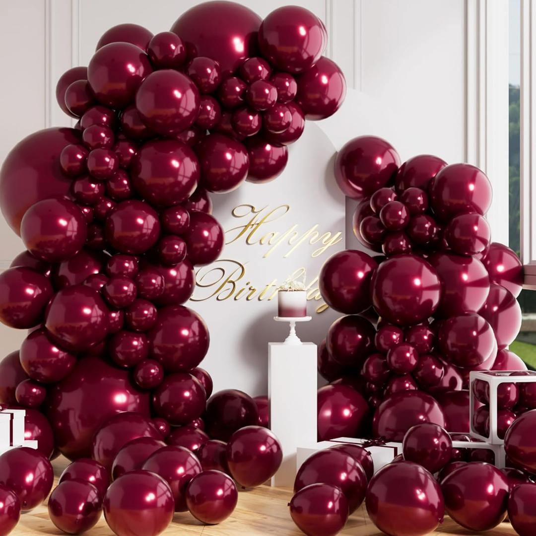AULE 100 Pcs Metallic Burgundy Balloons Different Sizes 18/10/5 inch Maroon Chrome Latex Shiny Helium Balloons Party Decoration for Birthday Wedding Baby Shower Graduation Anniversary