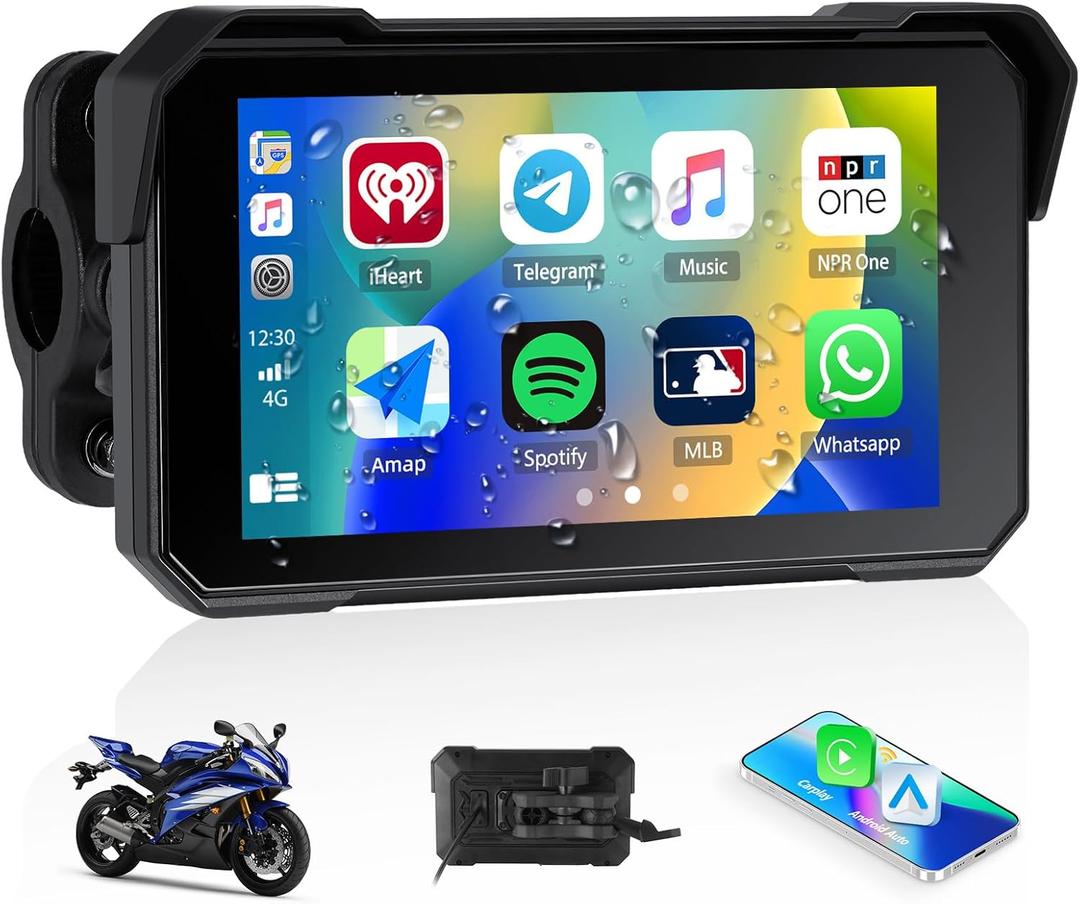 CarPlay Screen for Motorcycle,Portable Wireless Carplay/Android Auto for Motorcycle,5 inch IPS Waterproof Portable Radio GPS Display for Motorbike with Bluetooth, TF Port