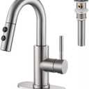 Bathroom Sink Faucet with Pull Down Sprayer, Brushed Nickel Single Handle Pull Out Faucet with Pop-Up Drain, 1 or 3 Hole Laundry Bar Basin Faucet with Deck Plate, KBL-7002BN-CL