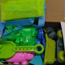 Beach Toys, Dinosaur Sand Toys with Dump Truck and Collapsible Beach Bucket, Shovel and Rake, Mesh Bag, Animal Dinosaur Sand Molds, Sand Castle Toy, Sandbox Toys for Toddlers Kids Boys