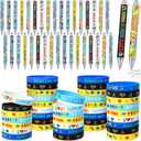 Dispowreath 72 Pcs Autism Awareness Accessories Bulk Autism Awareness Bracelets Ballpoint Pens Gift Set Colorful Puzzle Pieces Rubber Wristbands and Pens for Charity Event Party Favor Office Supplies
