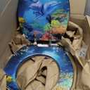 Angol Shiold Round Ocean Resin Toilet Seat Slow Close Quick Release Metal Zinc Alloy Hinge Easy to Install also Easy to Clean, Decorative Acrylic Seats (16.5 Inch, Blue Dolphins)