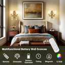 Battery Operated Wall Sconce 2-Light, RGB Dimmable Rechargeable Wall Light with Glass Shade, 48hr Battery Life Wireless Sconce with Remote Control Timer, Farmhouse Rustic Style Wall Lighting Fixture