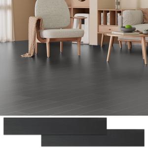 Peel and Stick Floor Tile, 36 Pcs 54 Sq.Ft Waterproof Wood Grain Luxury Vinyl Plank Flooring, Easy DIY Self Adhesive Vinyl Floor for Kitchen, Living Room, Bedroom, RV, Black