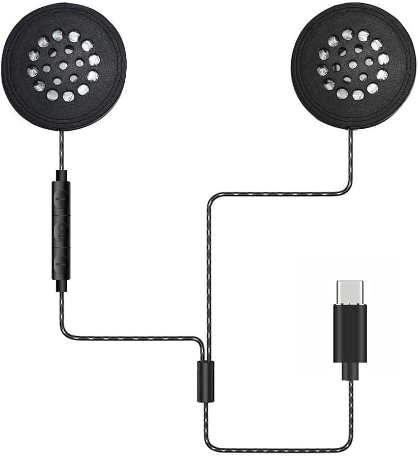 Motorcycle Helmet HeadsetUniversal Wired Bicycle HeadphonesStereo Loud Speakers with ButtonWired Helmet Sports Earphone with Type-c Male Connector