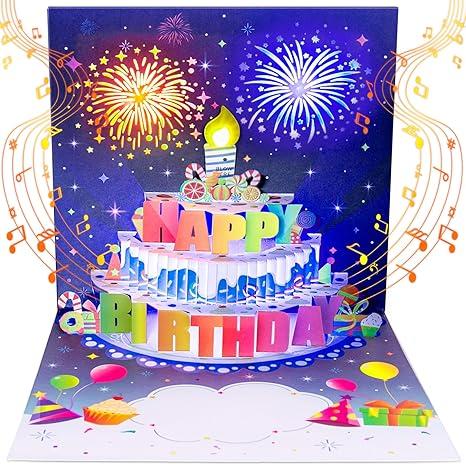 Musical Birthday Cards with Light and Music, Blowable, 3D Birthday Popup Cards for Men & Women Plays Hit Song 'HAPPY Birthday' (pink)