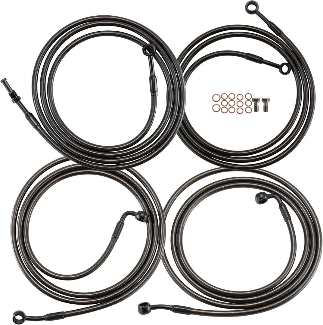Black 14-16 Inches Ape Hanger Cable Brake Line Clutch Cable Kit For ABS Models Harley 2014-2016 Touring Stainless Braided