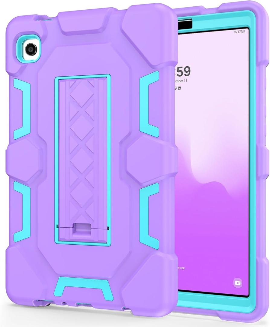 CCMAO Case for Samsung Galaxy Tab A9 Case 8.7 Inch 2023 Model, Heavy Duty Shockproof Hybrid Three Layer Protective Cover with Kickstand for Samsung A9 Tablet 8.7" (SM-X110/X115/X117), Purple+Green