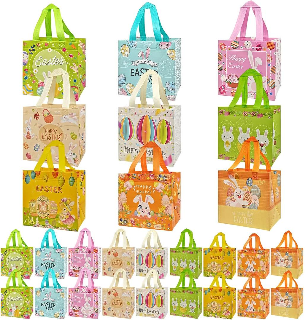M-Sorflly 18Pcs Easter Gift Bags for Kids With Handles, Multifunctional Small Easter Egg Hunt Bags Size 8*8*6inches, Game, Shopping & Party Supplies