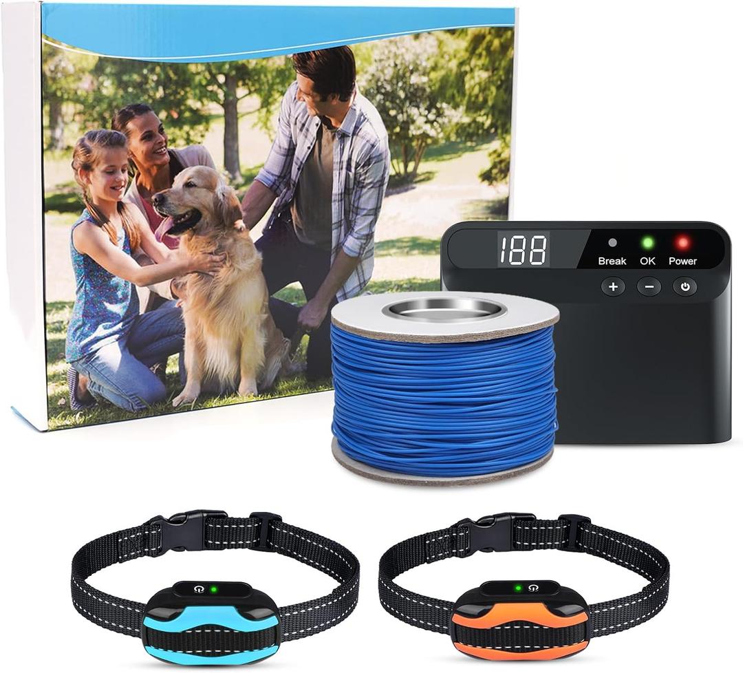 PcEoTllar Electric Fence for Dogs, Underground Dog Fence System, Rechargeable Upgraded Electric Dog Fence, 2 Waterproof Collar Receivers, with 656Ft Underground/Aboveground Boundary