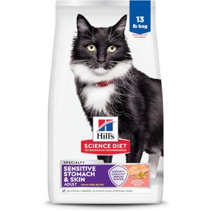 Hill's Science Diet Adult Sensitive Stomach & Skin Grain Free Dry Cat Food, Salmon & Yellow Pea, 13 lb. Bag (Updated Formula) (EXP 11/30/27)