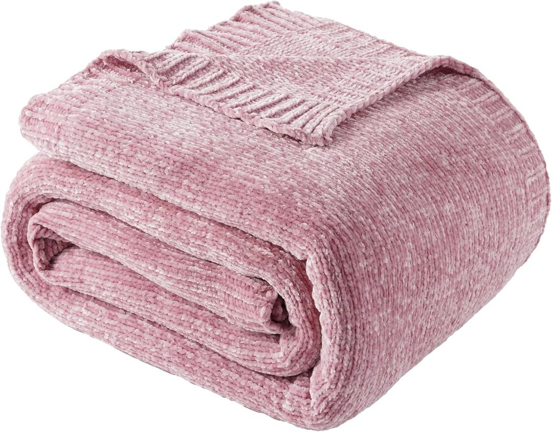 BATTILO HOME Chenille Throw Blanket for Couch, Pink Blanket Throw Chenille Knitted Blankets for Home Decor, Super Soft Blush Pink Throws for Bed Sofa Living Room, 51"x67" BATTILO HOME Chenille Throw Blanket for Couch, Pink Blanket Throw Chenille Knitted Blankets for Home Decor, Super Soft Blush Pink Throws for Bed Sofa Living Room, 51"x67"