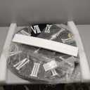 Large Wall Clock 24" Round - Silent Metal & Wood Large Farmhouse Wall Clock For Living Room Decor with 3D Roman Numerals - No Ticking - Noiseless Big Wood Decorative Clocks for Living Room Decor (Black)