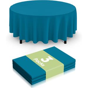 Smiry Disposable Table Cloth 3 Pack, 84 Inch Round Waterproof Plastic Tablecloth, Decorative Round Table Covers for Party, Birthday, Picnic, Aqua