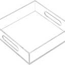 Clear Sturdy Acrylic Tray with Handles-8"x8"x2"H-Countertop Organizer Tray for Kitchen,Bathroom,Office- Storage Box for Cosmetics, Jewelry,Toiletries,Toy,Gadgets