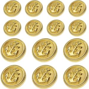 14pcs Metal Gold Blazer Buttons Set 18mm 23mm Gold Buttons for Suit Coat Uniform Jacket Blazer Buttons for Men Suits Buttons