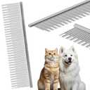 Professional 7.5 In Dual Tooth Pet Grooming Comb for Long-Haired Cats and Dogs, Metal Dematting Tool for Tangles, Knots, Undercoat and Excess Hair, Rounded Corners for Safe Deshedding and Detangling