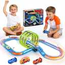 Glow Slot Car Race Track Set, 71 Pcs Glow-in-The-Dark Track Toy for Kids Ages 3-8, Electric Speed Car Light-Up Whole Tracks, 360 Magic Triple Loops, 1:64 Scale Pull-Back Cars, Toy Gift for Boys Girls