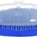 Microwave Bacon Rack, Microwave Bacon Tray with Splatter Lid, Microwavable Bacon Grill, Large Capacity with Single Tray Cooking, L: 9inch（Blue）