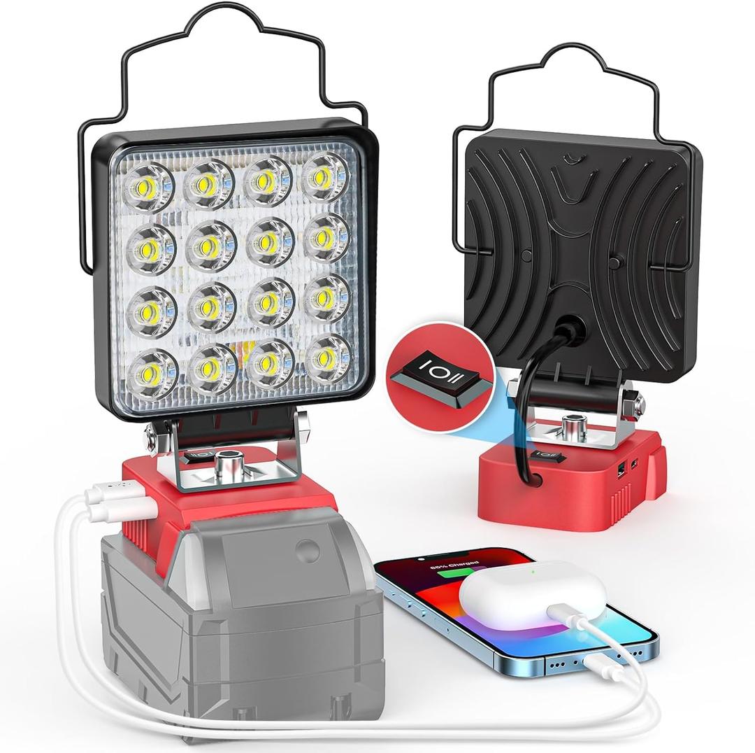 Ecarke LED Work Light Compatible with Milwaukee 18V Battery, 70W Cordless Work Lights 7000LM of Flashlight Battery Light with Low Voltage Protection & Type-C & USB-A Charger Port
