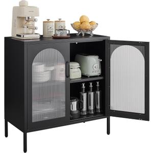 Buffet Cabinet, Modern Industrial Style Sideboard Buffet Cabinet, with Adjustable Shelves Credenza for Living Kitchen Dining Farmhouse, 15.8" L x 27.6" W x 35" H Black