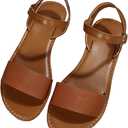 Verdusa Women's One Band Ankle Strap Flat Sandals Open Toe Walking Shoes (9.5, Brown)