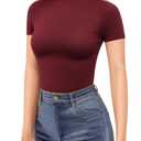 MANGOPOP Women's Turtleneck Mock Neck Shirt Double Lined Long Sleeve Short Sleeve Tops for Women Basic T Shirts Tight Tee (M)