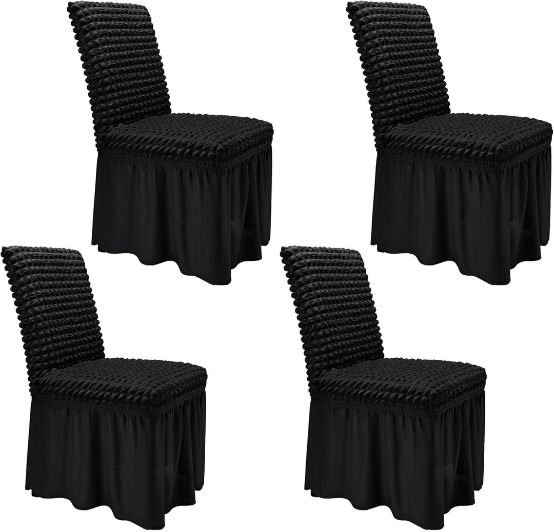 NICEEC High Stretch Chair Covers for Dining Chairs Covers Set of 4 Removable Dining Room Chair Covers with Skirt Spandex Parson Chair Slipcovers Protector for Kitchen Wedding Party Banquet(Black)
