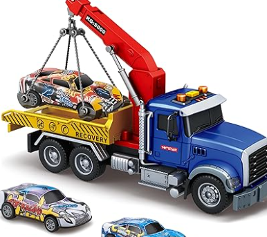 I DIY Big Tow Truck Toy Set With 2pcs Pull-Back Race Car, Friction Powered Transport Truck, Light & Sounds - Construction Toy for Boys Age 3-8 I DIY Big Tow Truck Toy Set With 2pcs Pull-Back Race Car, Friction Powered Transport Truck, Light & Sounds - Construction Toy for Boys Age 3-8