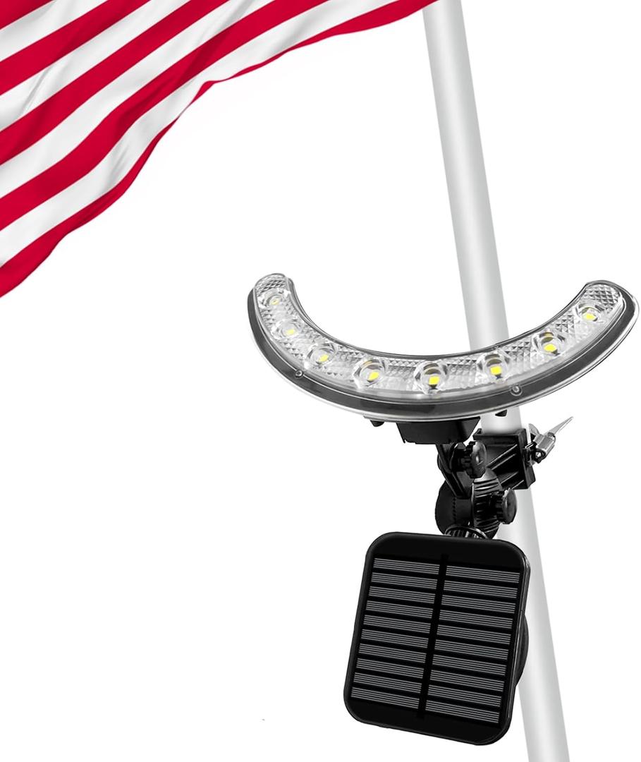 Flag Pole Light Outdoor Solar Flagpole Light House Mount with Adjustable 180 Direction, 360lm Brightness, IP65 Waterproof for 1''-1.5" Poles