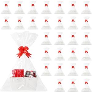 Tuanse 30 Pcs Basket for Gift Empty DIY Bulk Gift Basket Kit with Handle Kraft Cardboard Tray with 30 Bag 30 Bow Market Tray for Wedding Party(White,9.8 x 6.5 x 4.3 in)