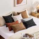 Rustic Farmhouse Decor Terracotta Plaid Throw Pillow Cushion Covers 18x18 Set of 2, Boho Decor Rust Decorative Throw Pillows 18 x 18, Burnt Orange Chenille Pillow Covers For Sofa and Couch