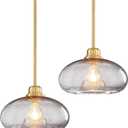 2 Pack 11" Large Pendant Lights Kitchen Island, Modern Gold Hanging Light with Grey Seed Glass Shade,Small Chandelier Lighting for Dining Room,Entryway,DD029-1-H2 (Gray)