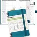 POPRUN Monthly Planner 2026-2027 (Pocket 4.25" x 6.25") 18 Months Calendar (Jan 2026 - Jun 2027) - 4 Pages per Month with Expense & Notes, Leather Cover, Sunday Starts - Pacific Green