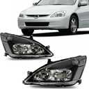 PHILTOP Headlights Assembly Fit for 2003 2004 2005 2006 2007 Honda Accord,Black Housing with Clear Reflector Clear Lens,OE Style Halogen Headlight Assemblies (Driver & Passenger Side)