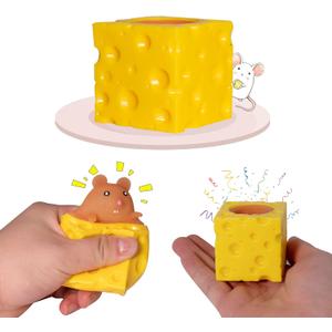 Holgosiu Squishy Cheese Toy Mouse Stress Ball Squishy Rat Squeeze Cheese Fidgets Mice Toy Stress Novelty Toy for ADHD ADD OCD (Brown)