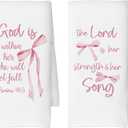Coquette Pink Bow Christian Kitchen Towels Set of 2, Christian Gifts for Women Girls, Bible Verse Scripture Dorm Room Preppy Bow Decoration Tea Towels Kitchen Hand Towels 16x24 Inch